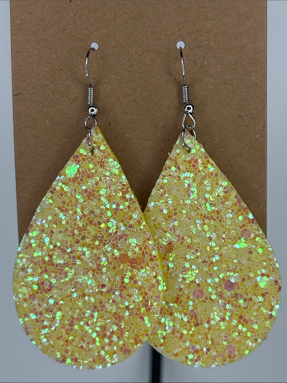Yellow Glitter Teardrop Earrings Sparkling Fashion Jewelry